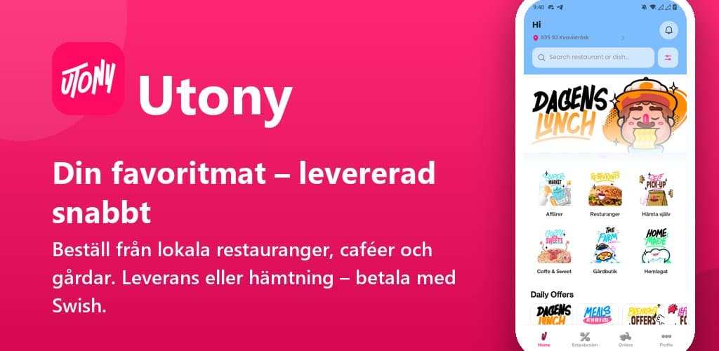 Utony – app för matleverans från lokala restauranger och gårdar