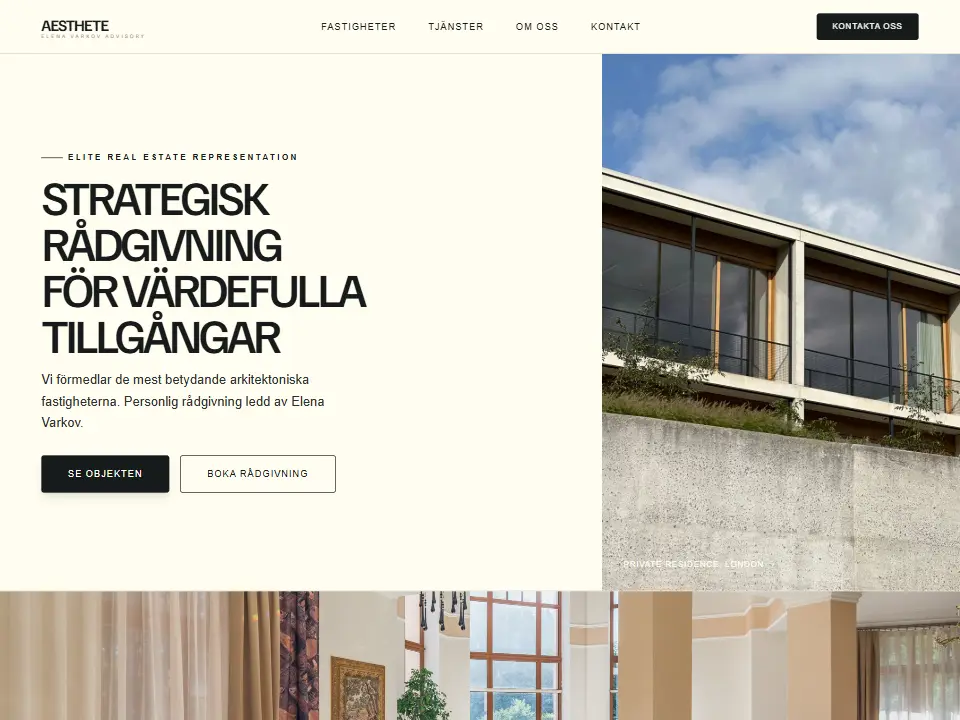 Startsidan i mallen Aesthete Editorial System