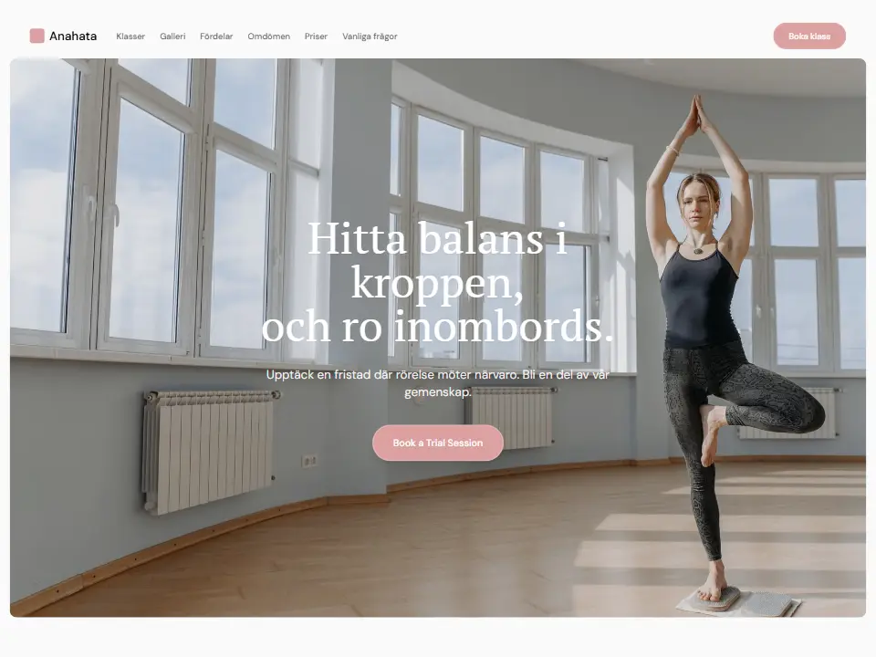 Startsidan i mallen Anahata Serenity