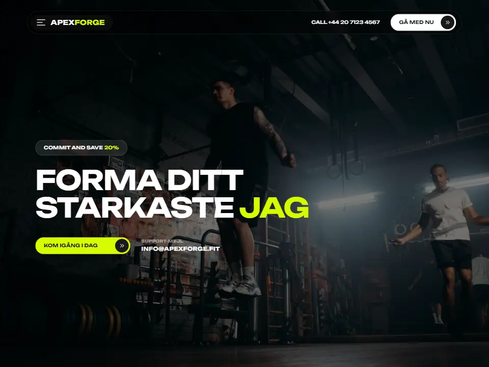 Startsidan i mallen ApexForge