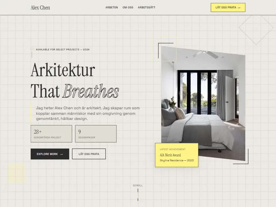 Startsidan i mallen Architectural Minimalist