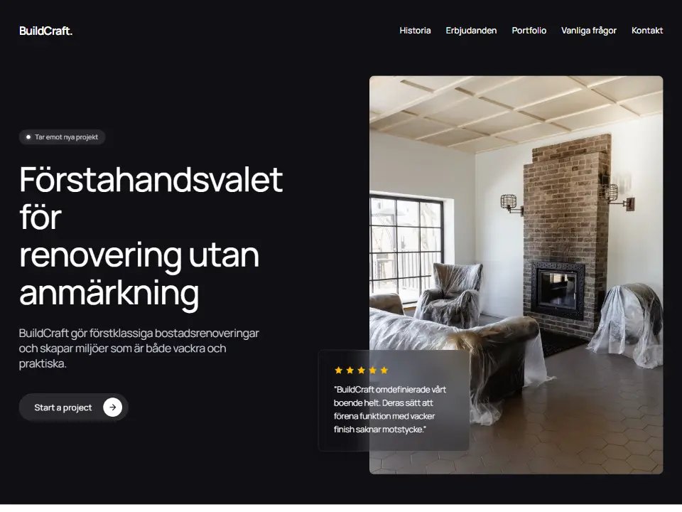 Startsidan i mallen Architectural Modernism