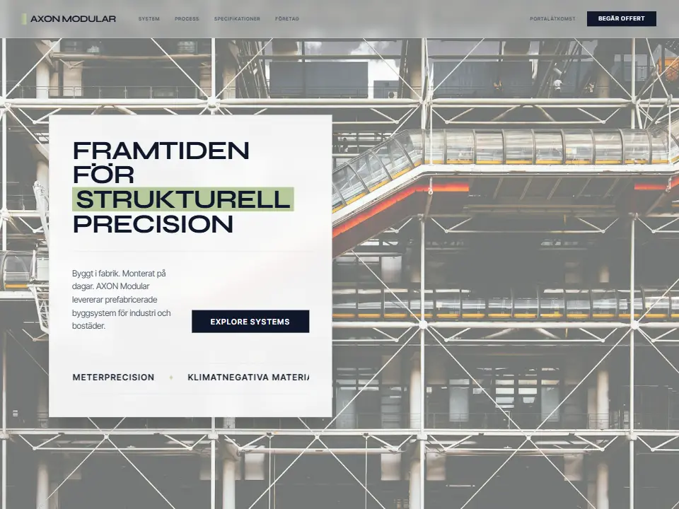 Startsidan i mallen Axon Modular Structural System