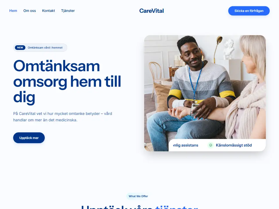 Startsidan i mallen CareVital Design System