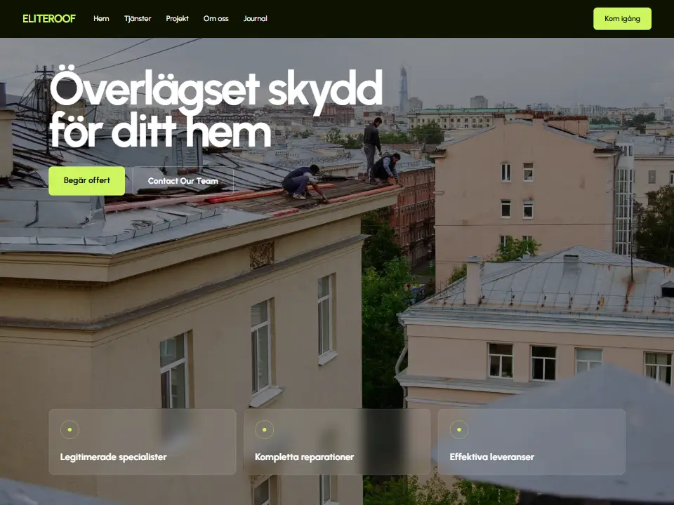 Startsidan i mallen EliteShield