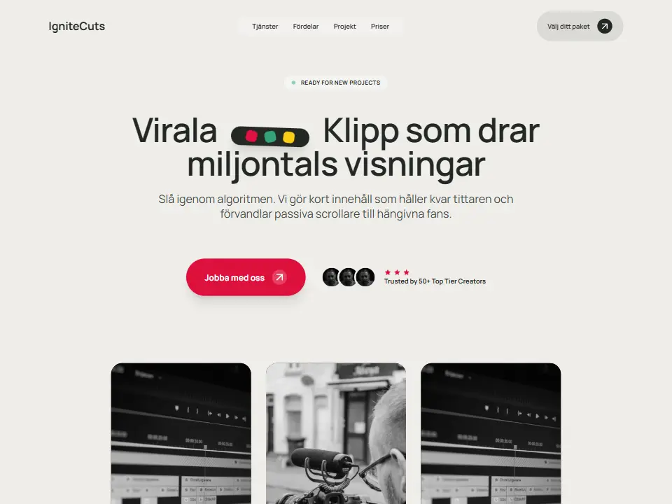 Startsidan i mallen IgniteCuts Visual System