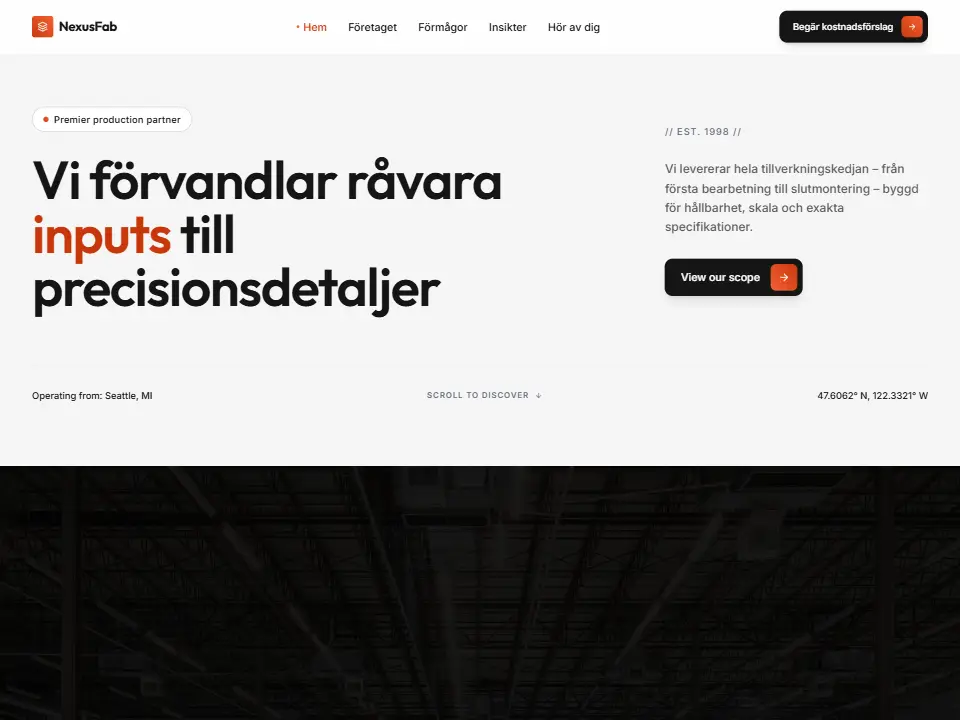 Startsidan i mallen Nexus Forge Design System