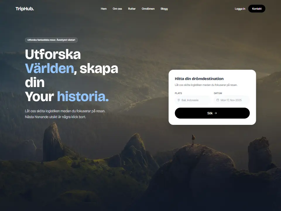 Startsidan i mallen Nomad Modern