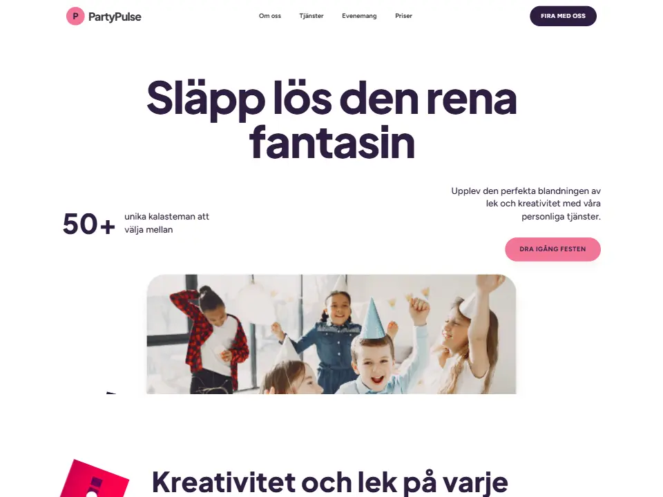 Startsidan i mallen PulsePlay