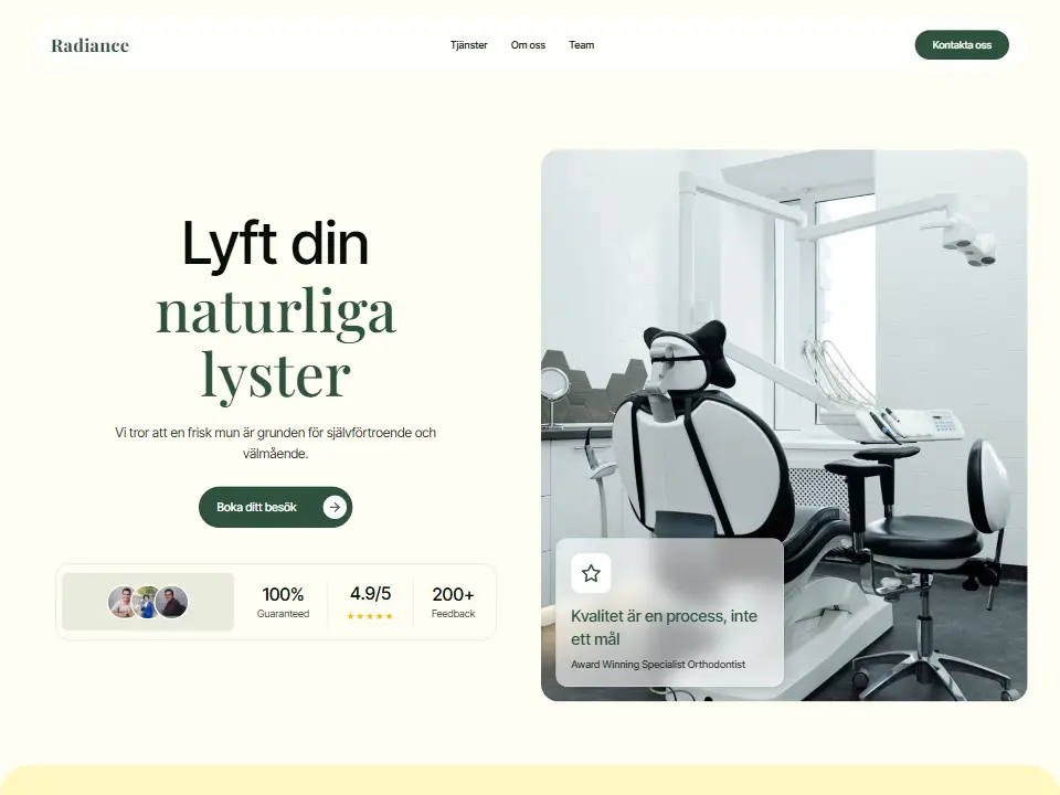 Startsidan i mallen Radiance