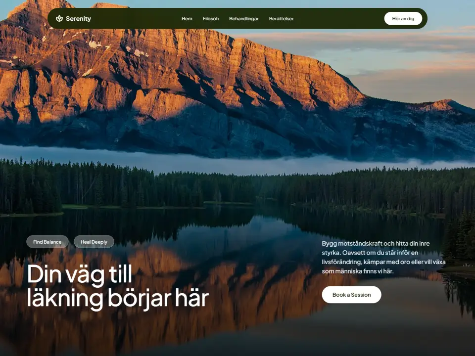 Startsidan i mallen Serenity Modern Wellness
