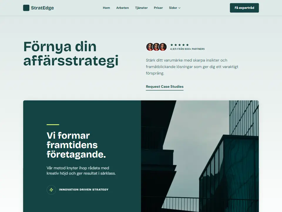 Startsidan i mallen StratEdge Visual System