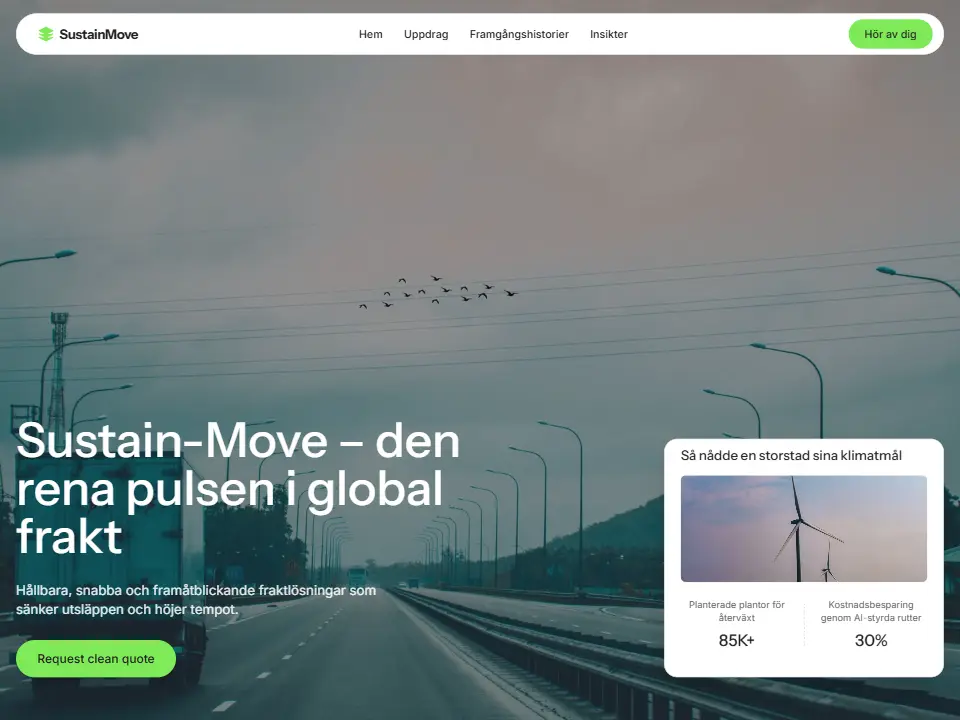 Startsidan i mallen SustainMove Modern Logistics