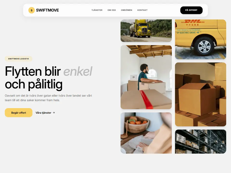 Startsidan i mallen SwiftMove System