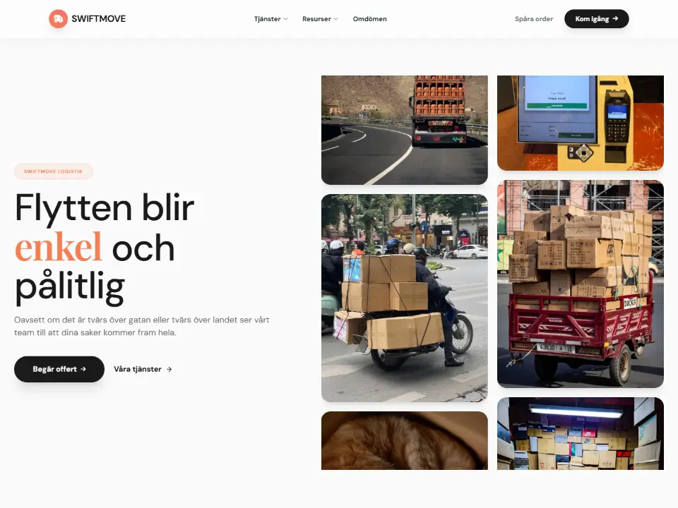 Startsidan i mallen SwiftMove Visual System