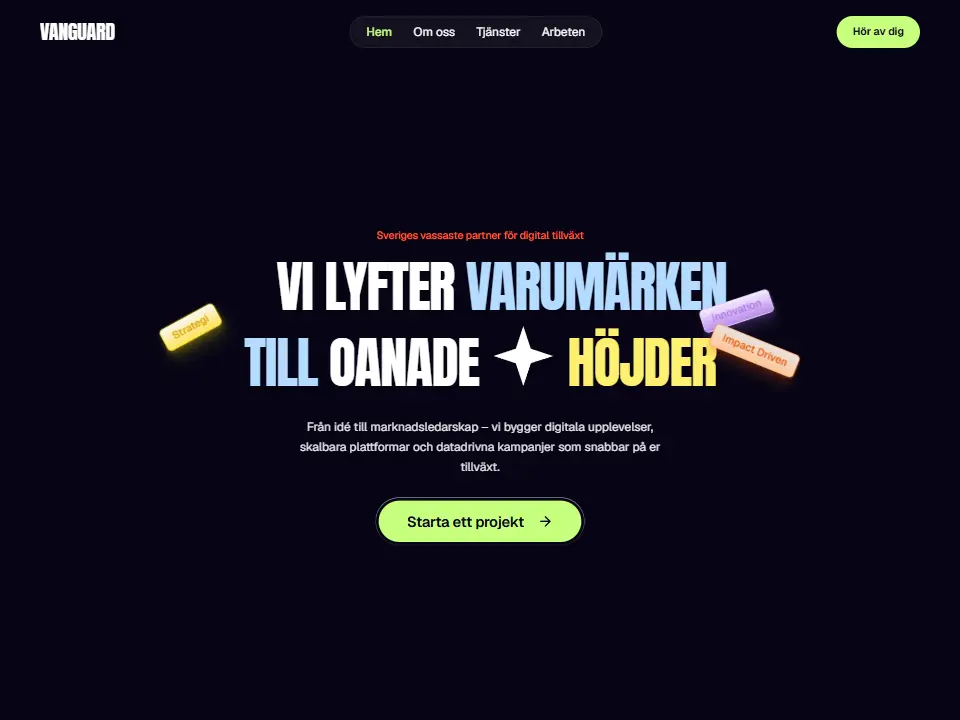 Startsidan i mallen Vanguard Design System
