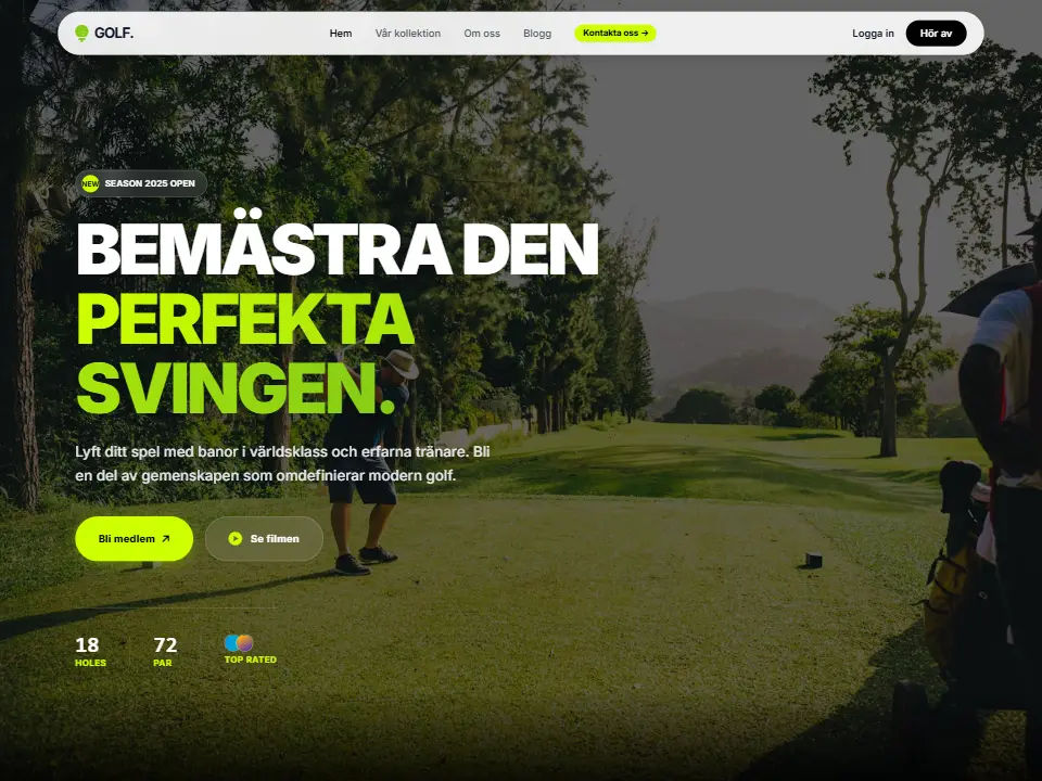 Startsidan i mallen VANTAGE GOLF (Project Web43)