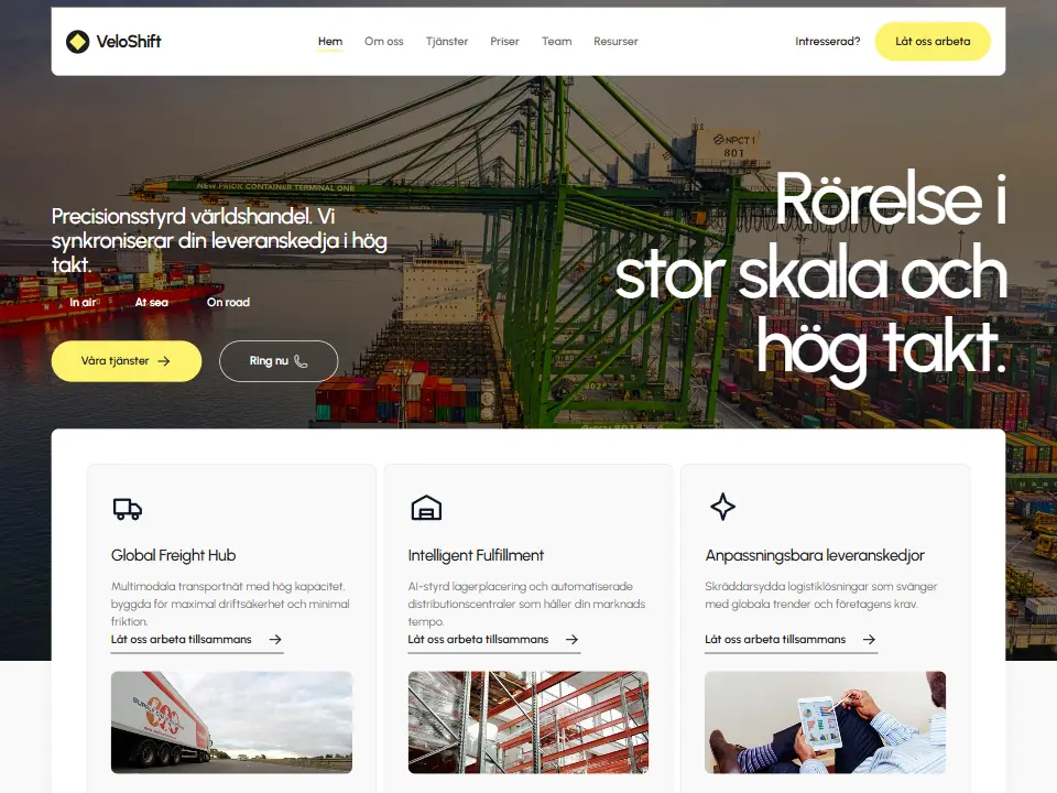 Startsidan i mallen VeloShift Velocity System