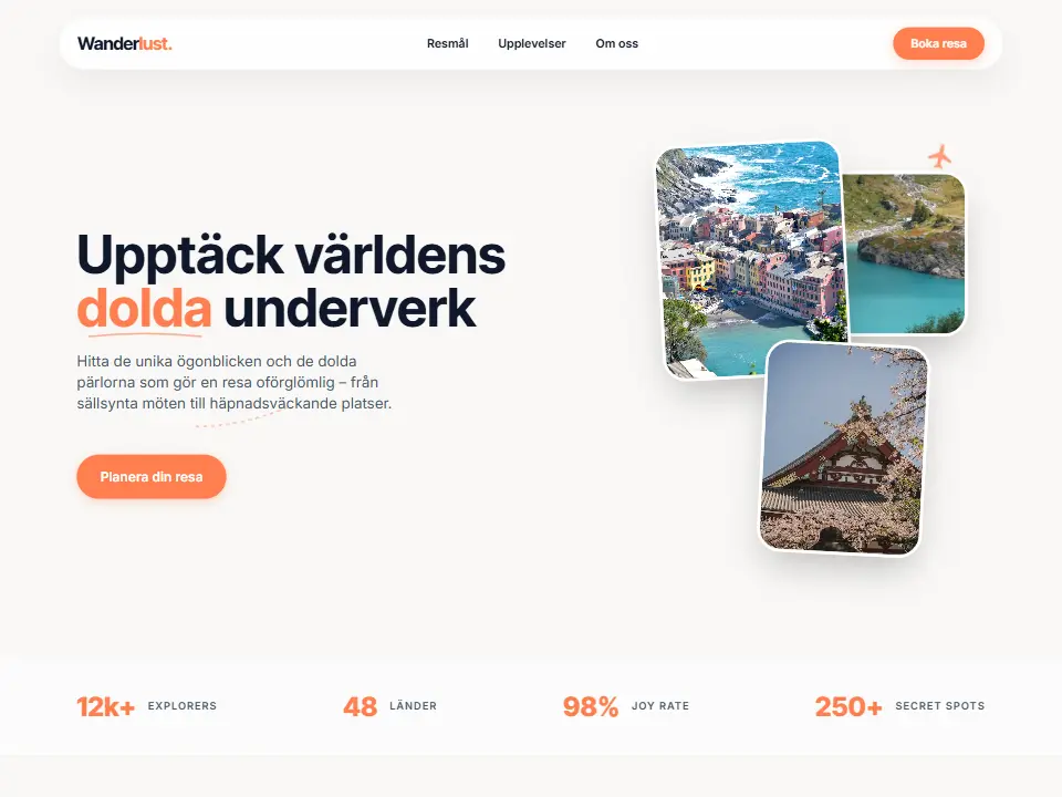 Startsidan i mallen Wanderlust Design System